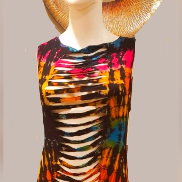 Kathmandu Tie Dye Multi Shark Bite Layering Hi Lo Top/ Dress OS NWT - Picture 5 of 6
